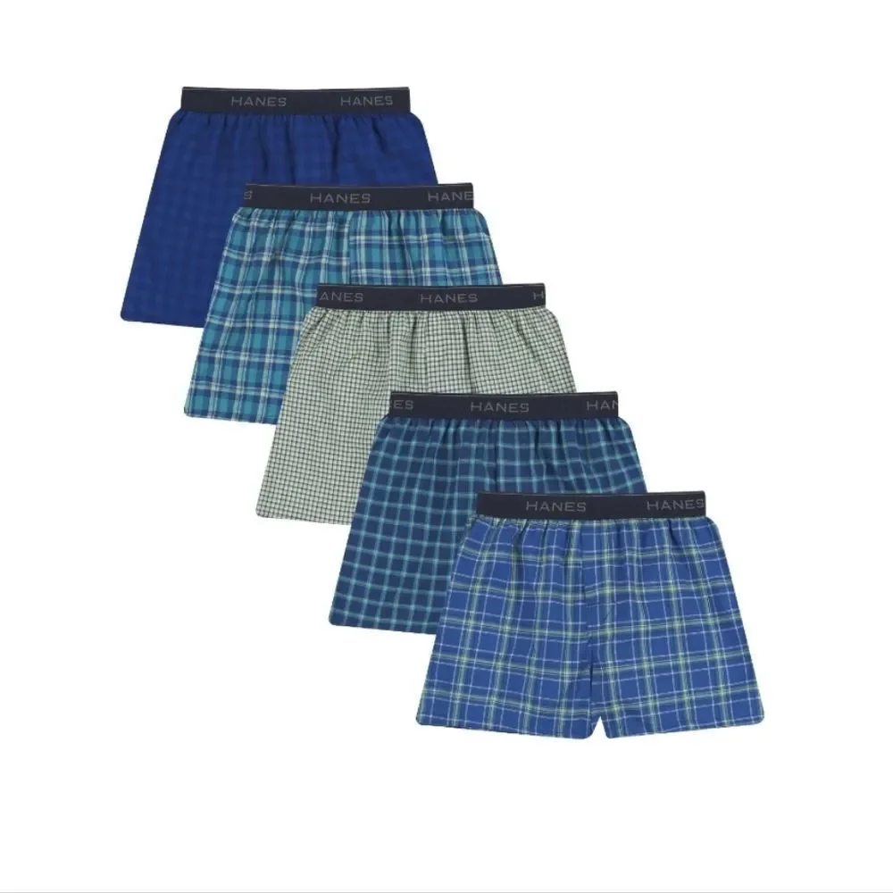 Hanes Boys Medium Underwear, 5 Pack Woven Boxers - New